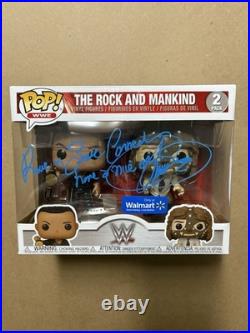 WWE Mankind w The Rock Signed Autograph 2 Pack Funko Inscribed Highspots COA