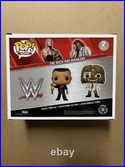 WWE Mankind w The Rock Signed Autograph 2 Pack Funko Inscribed Highspots COA