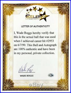 Wade Boggs Autographed Game Used ML Baseball Inscribed Hit Number 2953 Psa