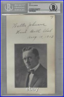 Walter Johnson Beckett Authenticated 1913 Signed Inscribed Cut Autograph Grade 9