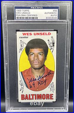 Wes Unseld 1969 Topps RC Rookie 69 ROY Inscribed PSA DNA Auto #56