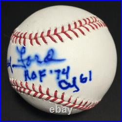 Whitey Ford Signed Baseball Inscribed HOF 74 CY 61 Autograph PSA JSA BAS Guar