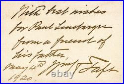 William H. Taft Inscribed Signature 05/04/1920