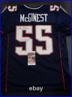 Willie McGinest NE Patriots Autographed & Inscribed Custom Blue Jersey JSA COA