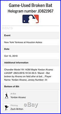 Yordan Alvarez 2019 ALCS Game Used Auto 2019 AL ROY Inscribed Bat Houston Astros