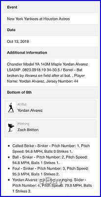 Yordan Alvarez 2019 ALCS Game Used Auto 2019 AL ROY Inscribed Bat Houston Astros